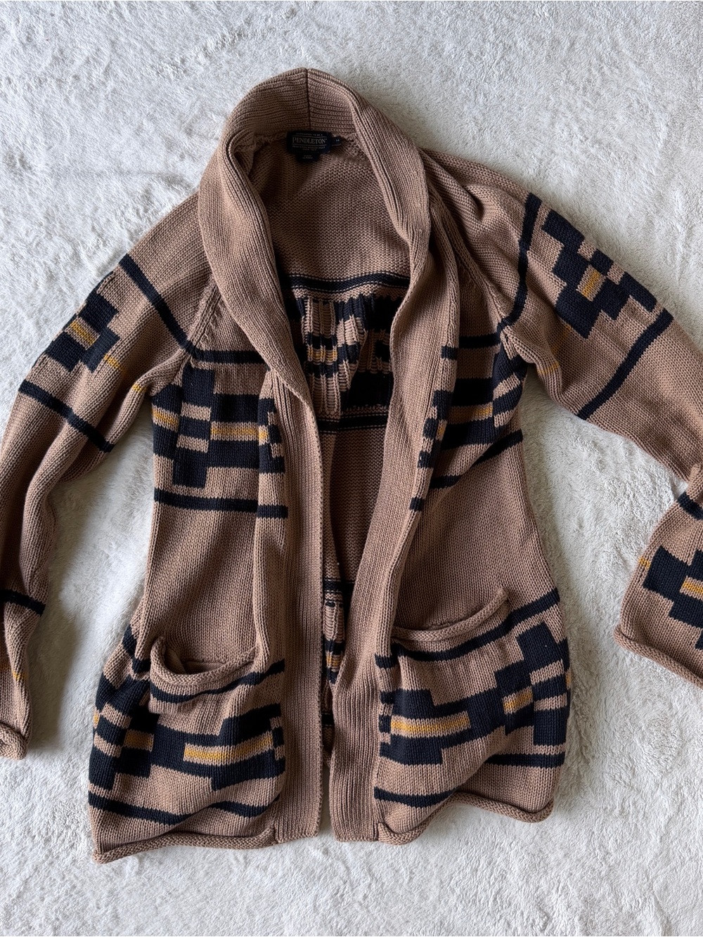 Pendleton Women’s Shawl Collar Knit Cardigan Sweater - Brown Geometric